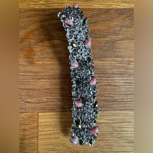 Vintage Floral Rhinestone Stretch Silver bracelet